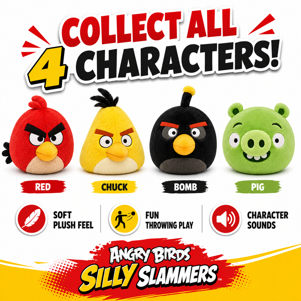 Blister of 4 Angry Birds Silly Slammers plush toys 8cm