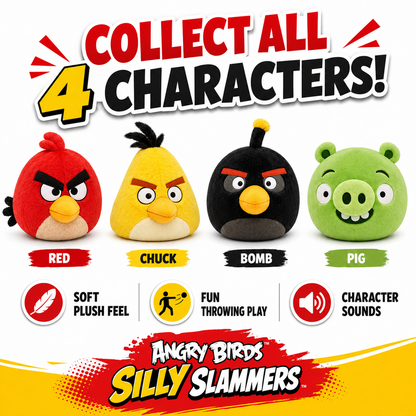 Blister of 4 Angry Birds Silly Slammers plush toys 8cm