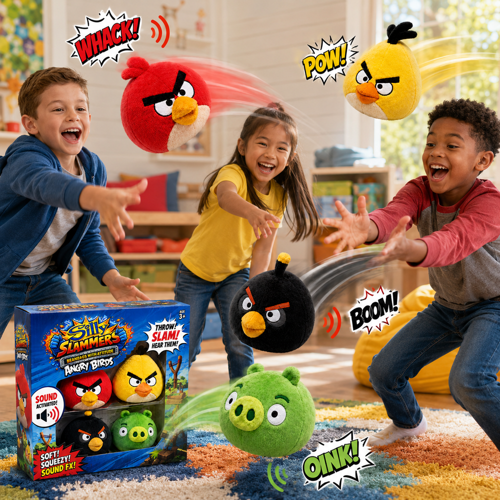 Blister of 4 Angry Birds Silly Slammers plush toys 8cm