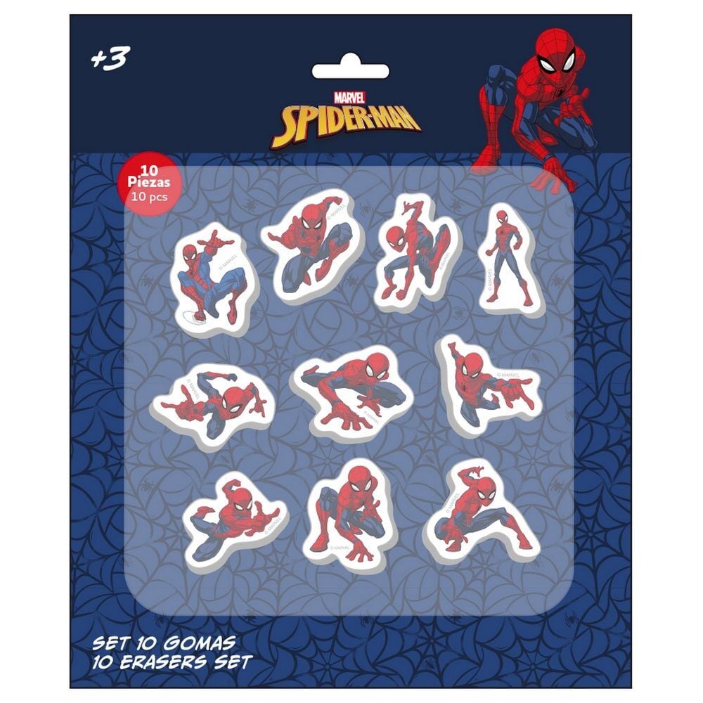 Blister pack of 10 Spiderman Marvel erasers