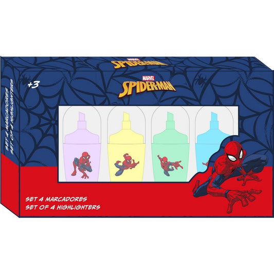 Blister pack of 4 Spiderman Marvel fluorescent highlighters