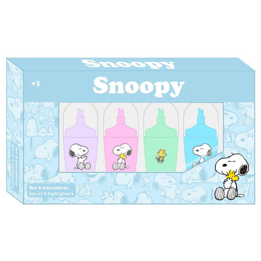 Blister pack of 4 Snoopy fluorescent highlighters