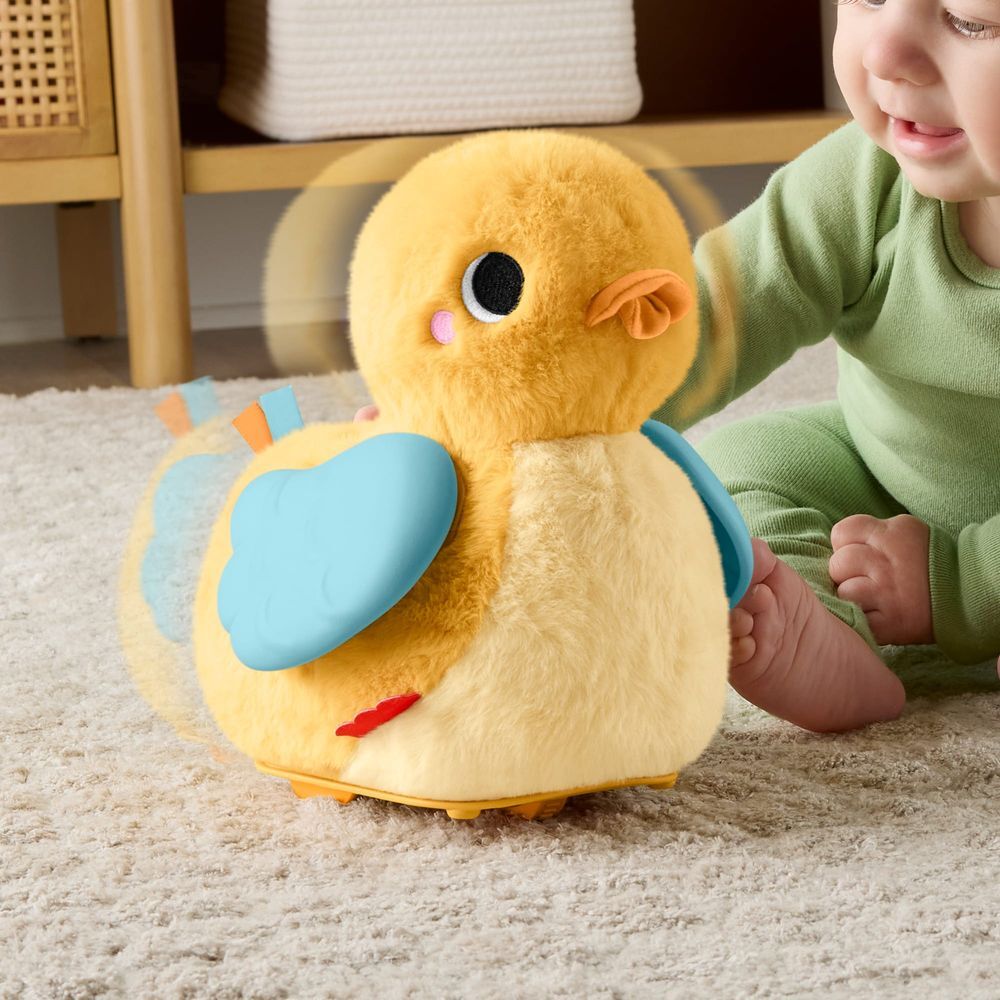 Little duck runs and flaps its wings