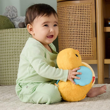 Little duck runs and flaps its wings