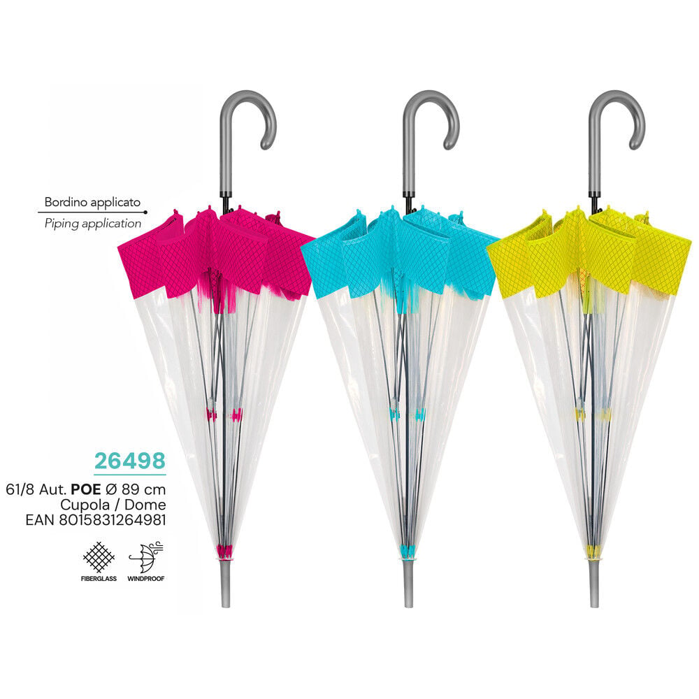 Automatic transparent umbrella with fluorescent trim, 61cm, assorted