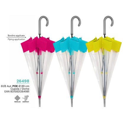Automatic transparent umbrella with fluorescent trim, 61cm, assorted