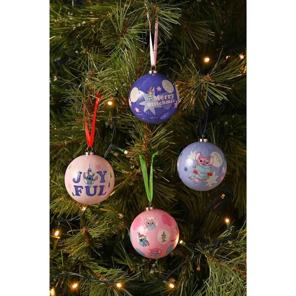 Set of 4 Disney Stitch Christmas Balls