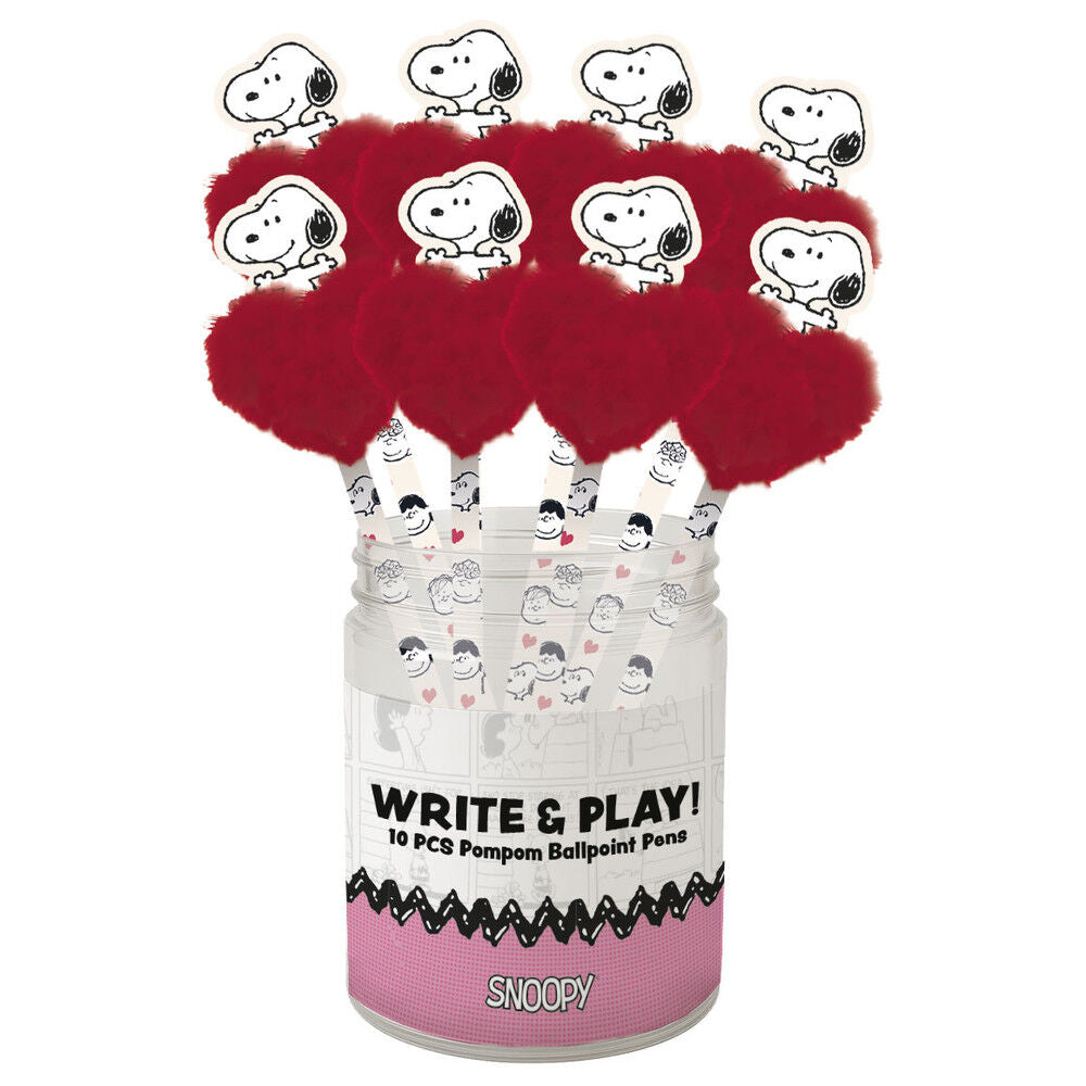 Set of 10 Snoopy pompom pens