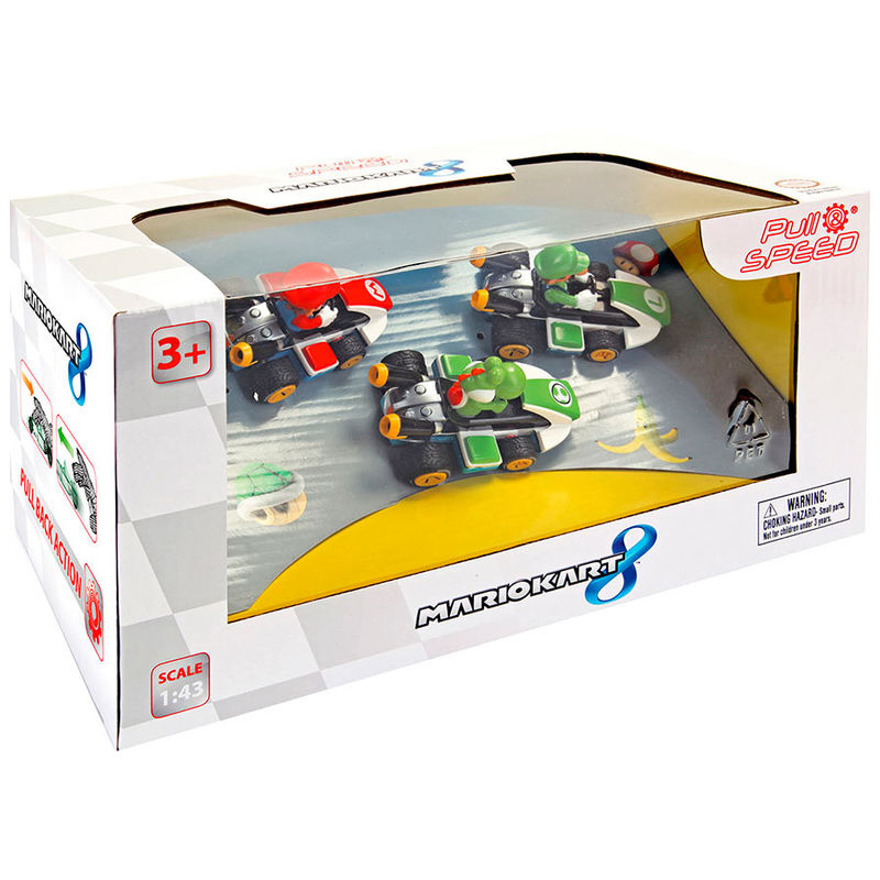 set of 3 pull speed ​​mario kart 8 cars mario luigi yoshi