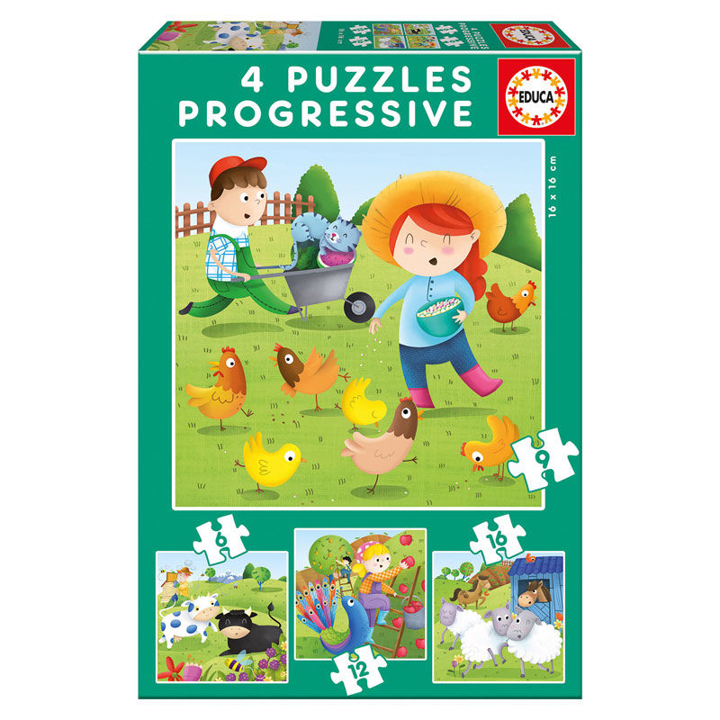 farm animals progressive puzzle 6 9 12 16pcs